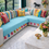 Μικρογραφία: LShape 7 Seater Sofa Cover With Tassels Blue 3 Seater + 3 Seater + 1 Corner