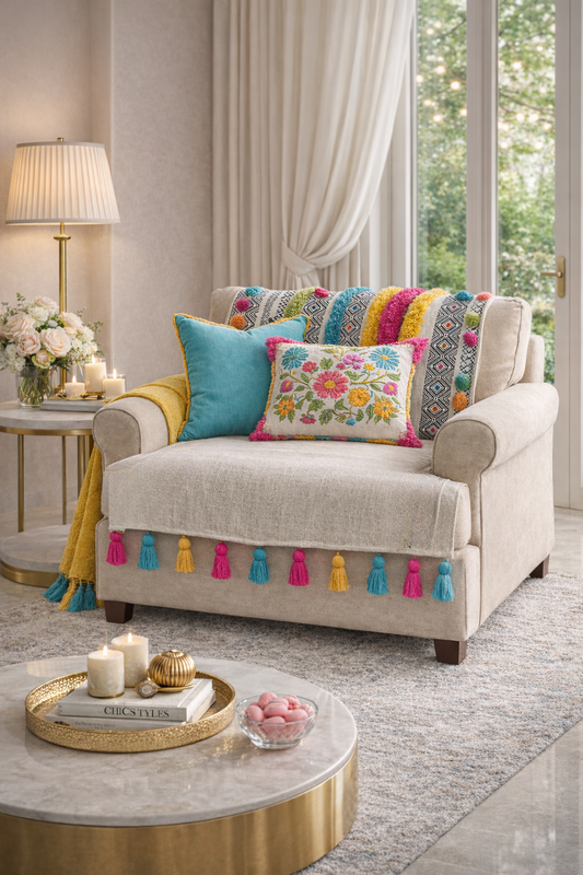 Sīktēls: Neutral Bohemian Single Seater Wing Chair, Dining Chair or Office Chair Cover