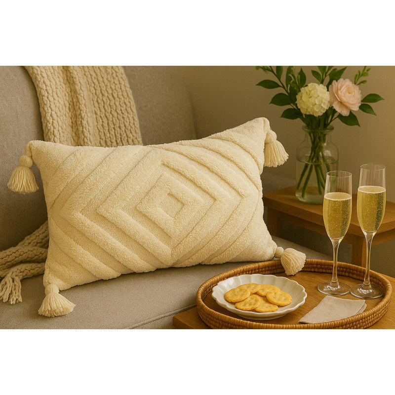 ภาพขนาดย่อ: Neutral Diamond Tufted Rectangular Cushion Cover with Filler 12x18 Inches