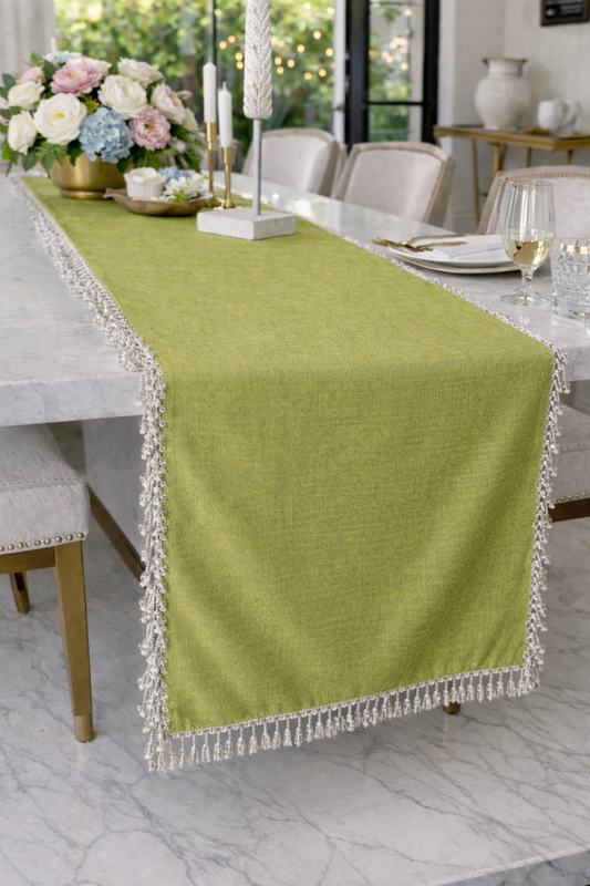 Thumbnail: Green Cotton Linen Table Runner With Crystal|Coffee Table,Living Room Sofa Table