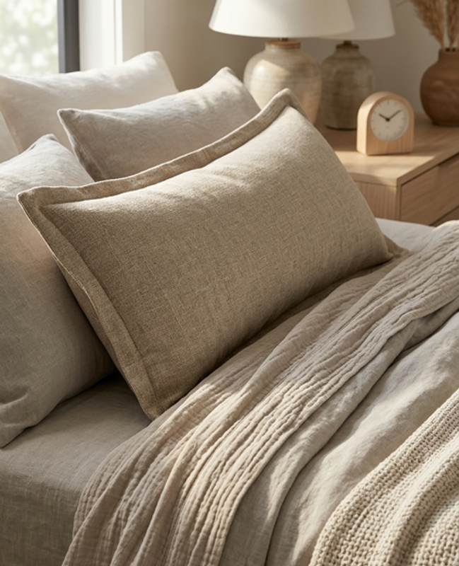 Pikkukuva: Premium Linen Rectangular Cushion Cover Beige Minimalist Sofa D�cor 12x36 Inches