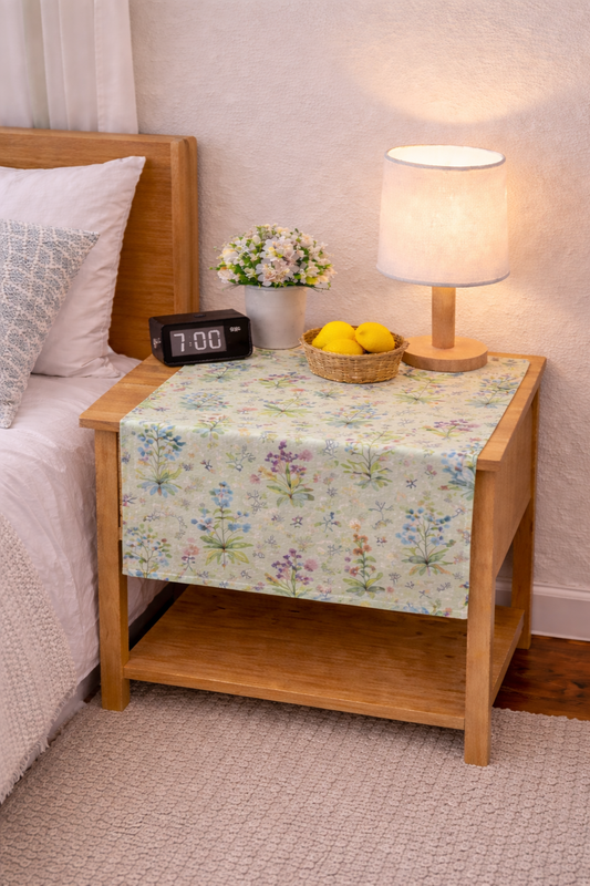 Thumbnail: Sage Green Botanical Floral Print Table Runner|Nightstand,Bed Side Table Cabinet