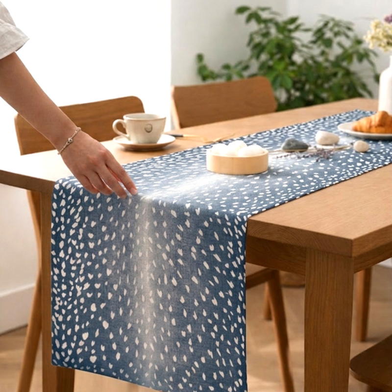 Imej kecil: Dark Blue Antelopeprint  Table Runner Coffee Table, Living Room Sofa Table