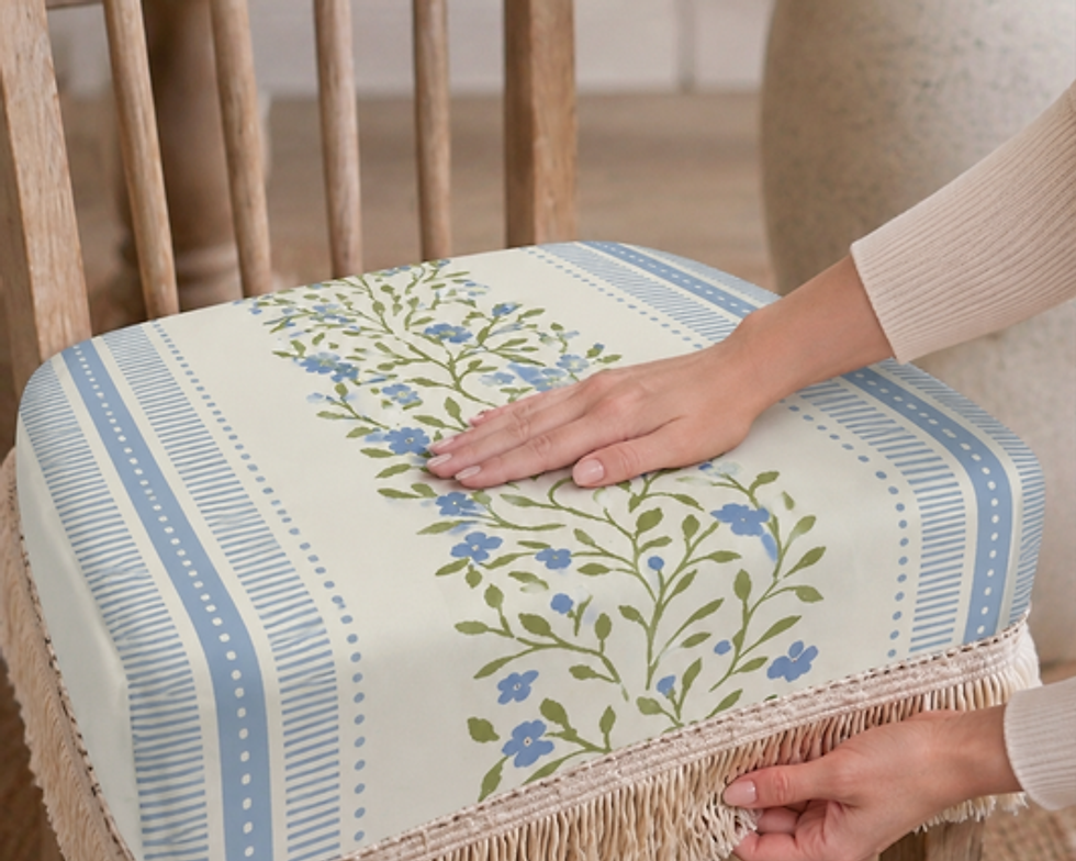 Miniatiūra: Blue Blossam Boho Fringe Dining Chair Seat Cover|18"x18" SEAT TOP| CHAIR COVER