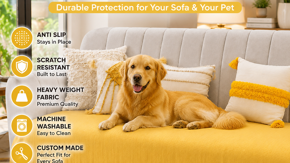 Thumbnail: Yellow 2 Seater+3 Seater+Corner L Shape Sofa Cover With Tassels|Seat Cover
