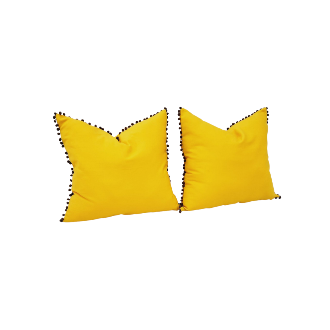 Yellow Pom Pom Cushion Cover