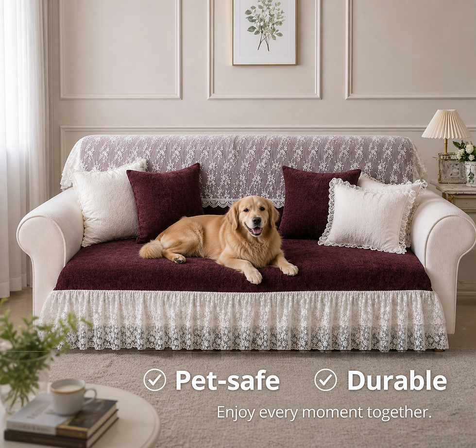 Thumbnail: Brown 5 Seater Sofa Cover Set With Lace Frill |Lace Frill Sofa Throw 3+1+1Seater