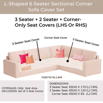 Neutral L Shape Corner Sofa Cover, Luxe Solid Sofa Cover