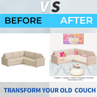 Neutral L Shape Corner Sofa Cover, Luxe Solid Sofa Cover