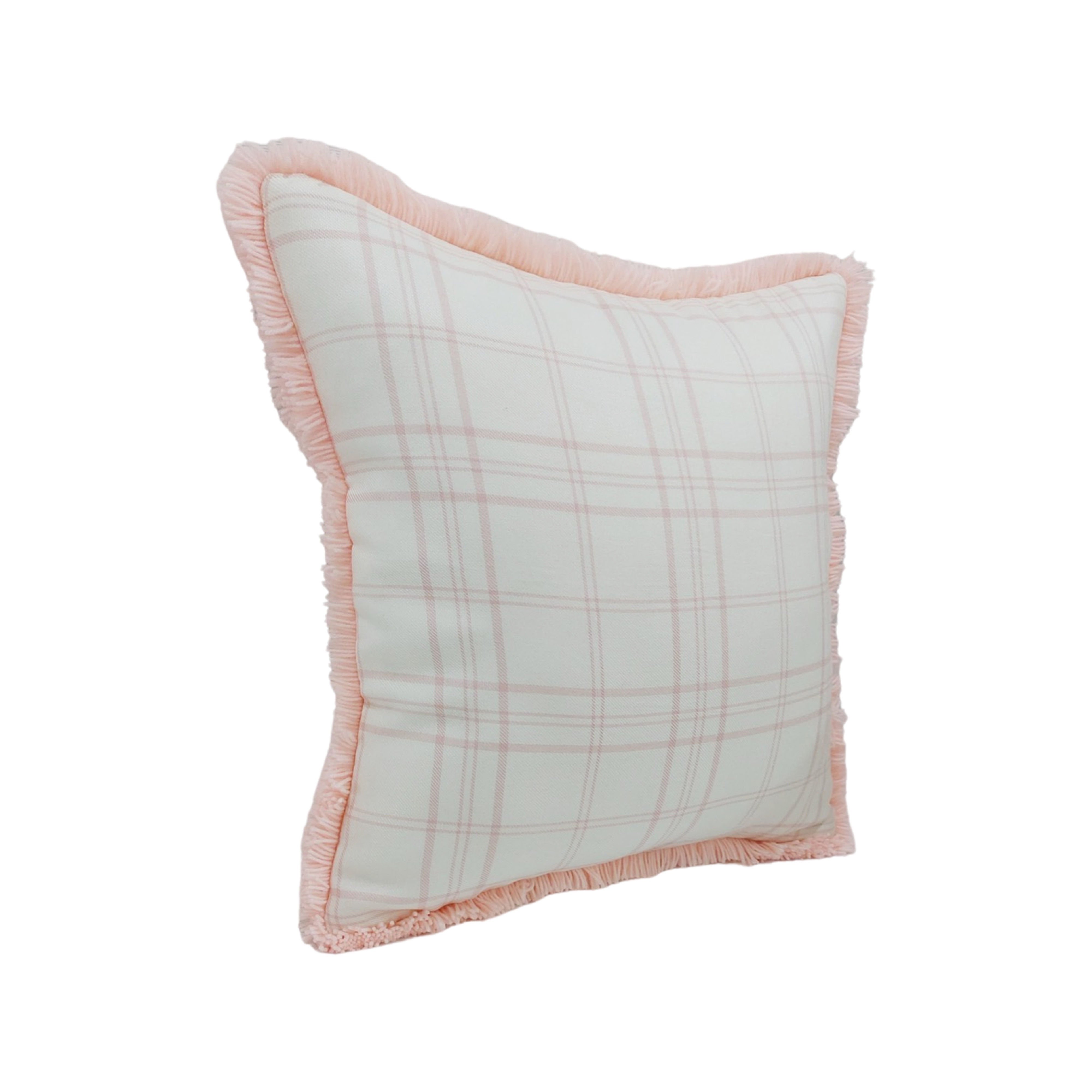 "The Light Pink Plaid Cushion Cover - Perfect for a Cozy and Inviting Atmosphere"