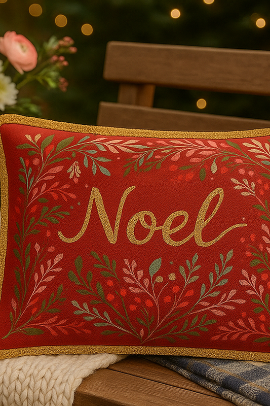 Miniatură: Gold Lace Noel Red Glam Floral Decor Rectangular Cushion Cover 12x18 Inches