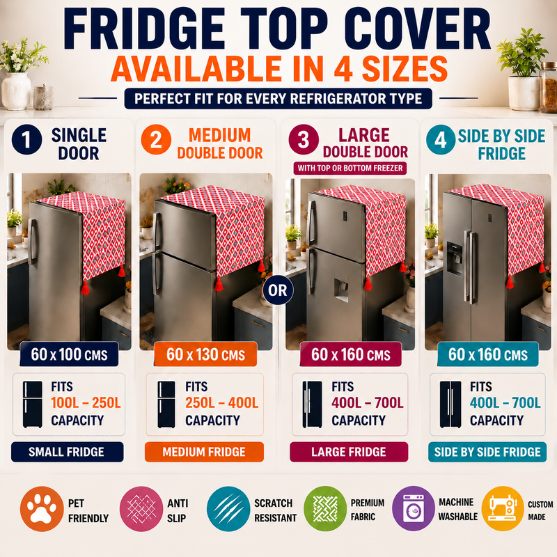 Thumbnail: Red & Pink Diamond Pattern Fridge Top Cover with Corner Tassels