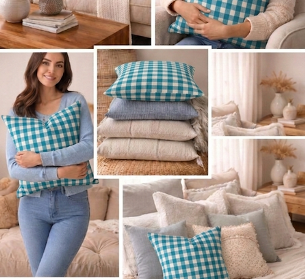 Thumbnail: Teal Blue&White Checkered  Square Sofa Cushion Cover 18x18 Inches