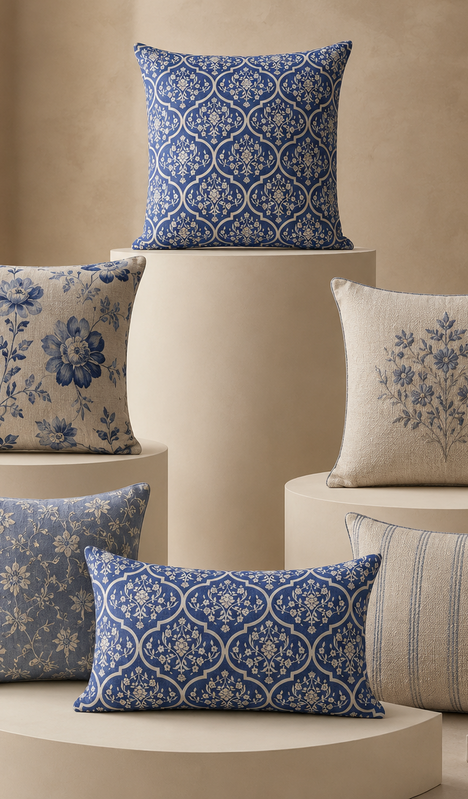 Thumbnail: Blue Moroccan Floral Cushion Rectangular Cushion Cover 12x18 Inches