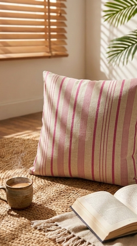 Miniatura: cotton striped cushion cover  Square Sofa Cushion Cover 14x14 Inches