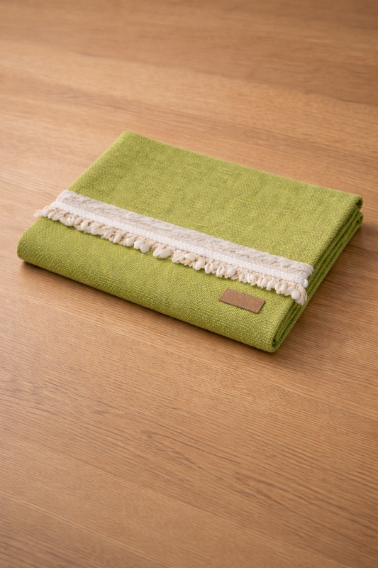 섬네일: Green Cotton Linen With Kowri Table Runner|Long Nightstand,Bed Side Table