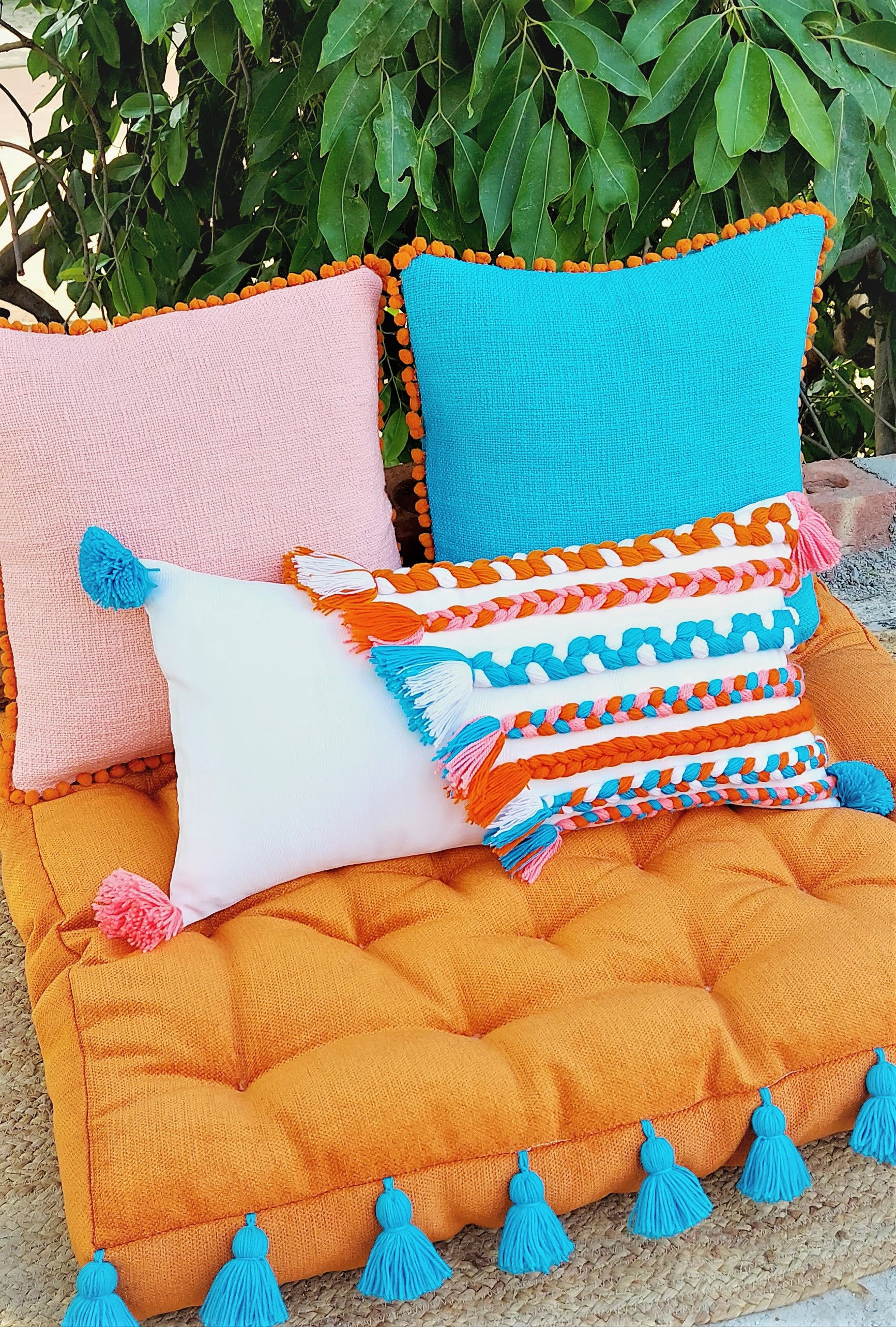 Capri Blue Textured Cotton Solid Cushion Cover