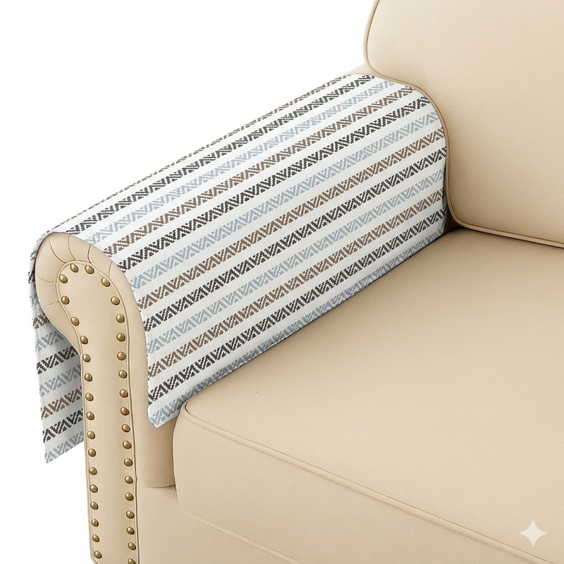 Thumbnail: Set Of 2 Arm Rest Covers|Herringbone Neutral Sofa Arm Covers |Hand Rest Covers