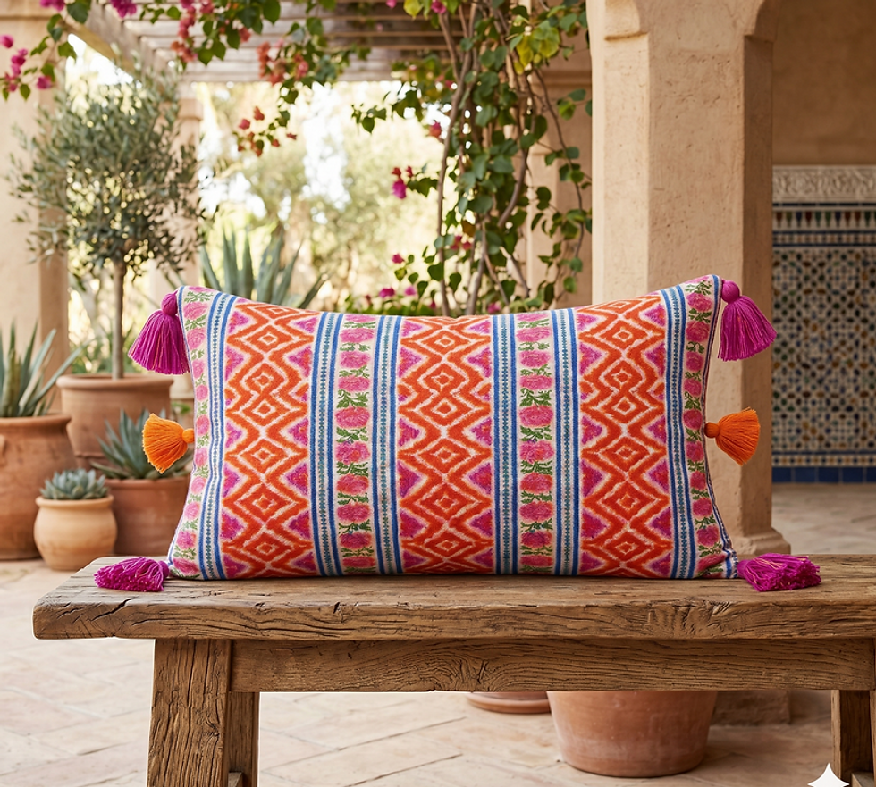 Minijatura: Boho Colorful Floral  Tassel Rectangular Cushion Cover 14x30 Inches