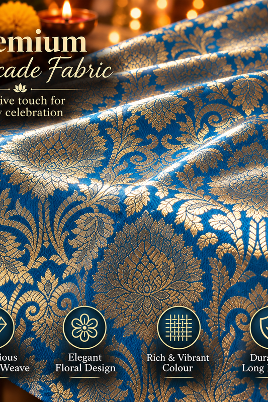 Teal Blue Silk Brocade Pooja Asan Cover 16 Inches |Round Table