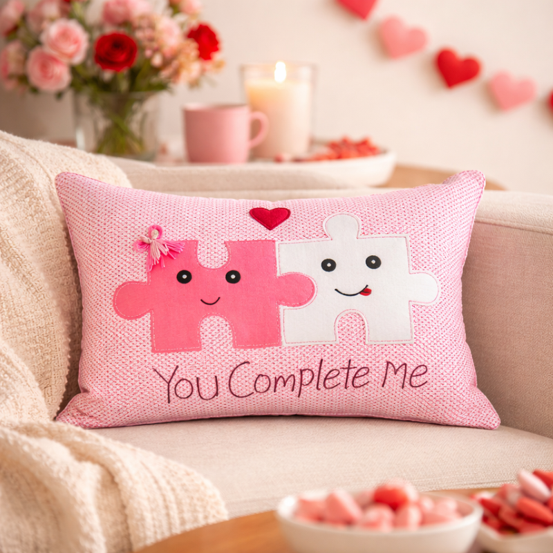 Thumbnail: Valentine Puzzle Pink Heart Romantic Couple Gift Cushion Cover 12x18 Inches