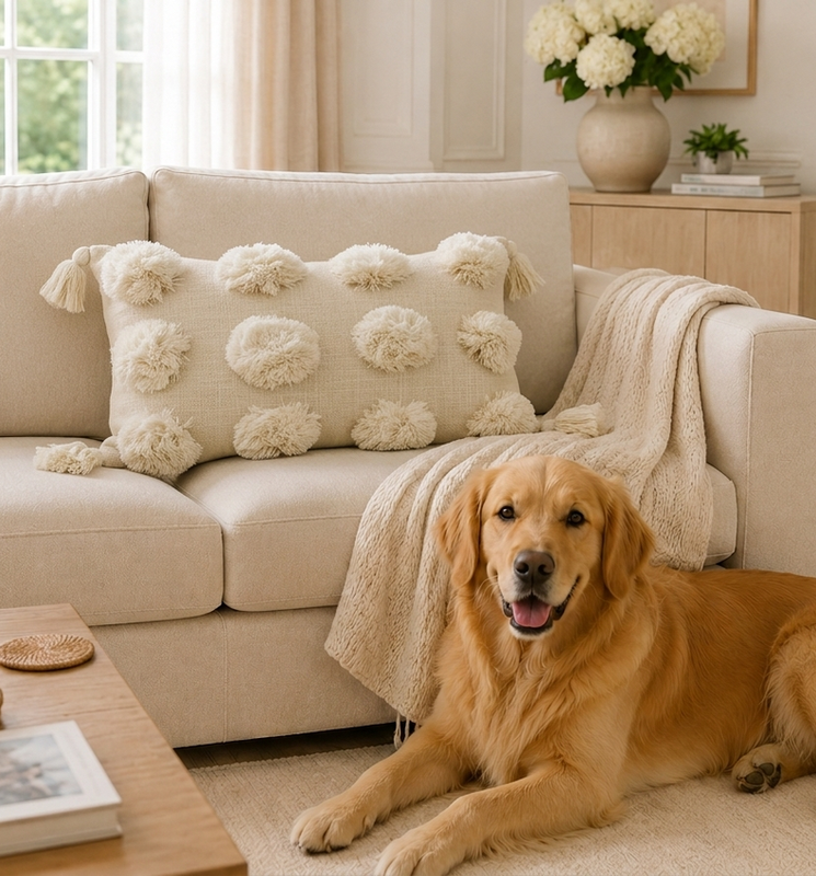 Thumbnail: Neutral Ivory  Pom Pom Cushion Cover Rectangular Cushion Cover 12x20 Inches