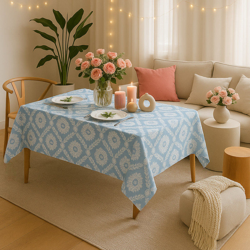 Miniaturebillede: Frosted Floral Printed Boho Center Table Cover|Table Cloth Living Room Decor