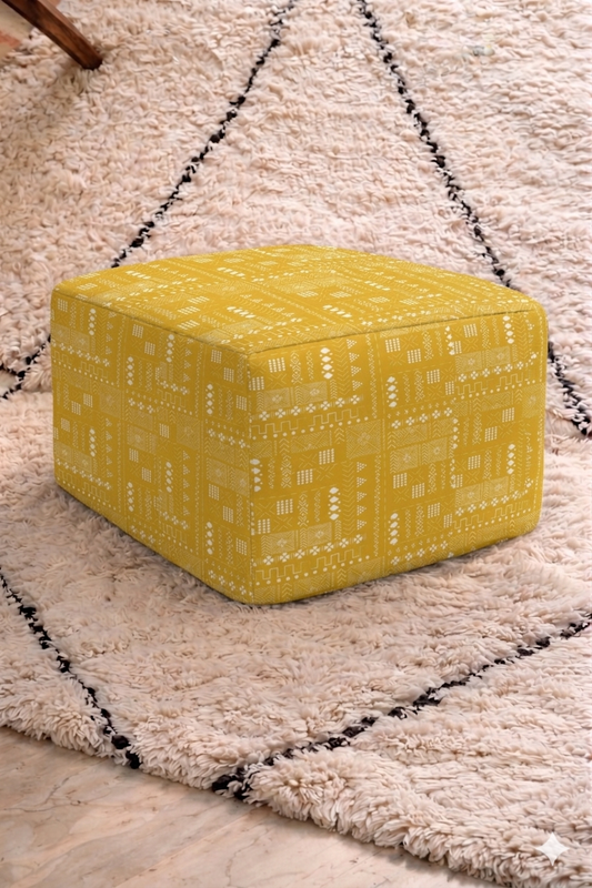 Miniaturbild: Mustard Tribal Full Coverage Pouff Cover Square Full Cover-14"X14" Pouffe Seat