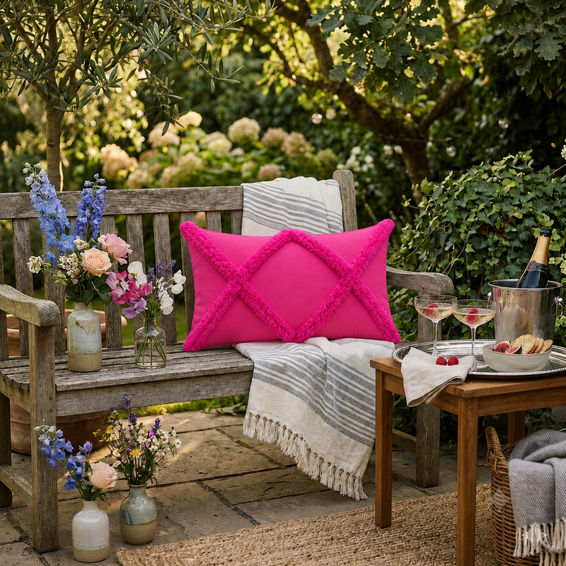 Thumbnail: Fuchsia Pink Diamond Trellis  Rectangular Cushion Cover 12x24 Inches