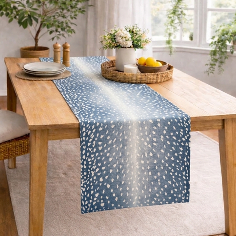 Thumbnail: Dark Blue Antelopeprint  Table Runner Coffee Table, Living Room Sofa Table