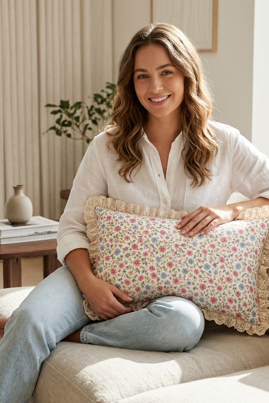 الصورة المصغرة: satin floral cushion cover Rectangular Cushion Cover 14x30 Inches