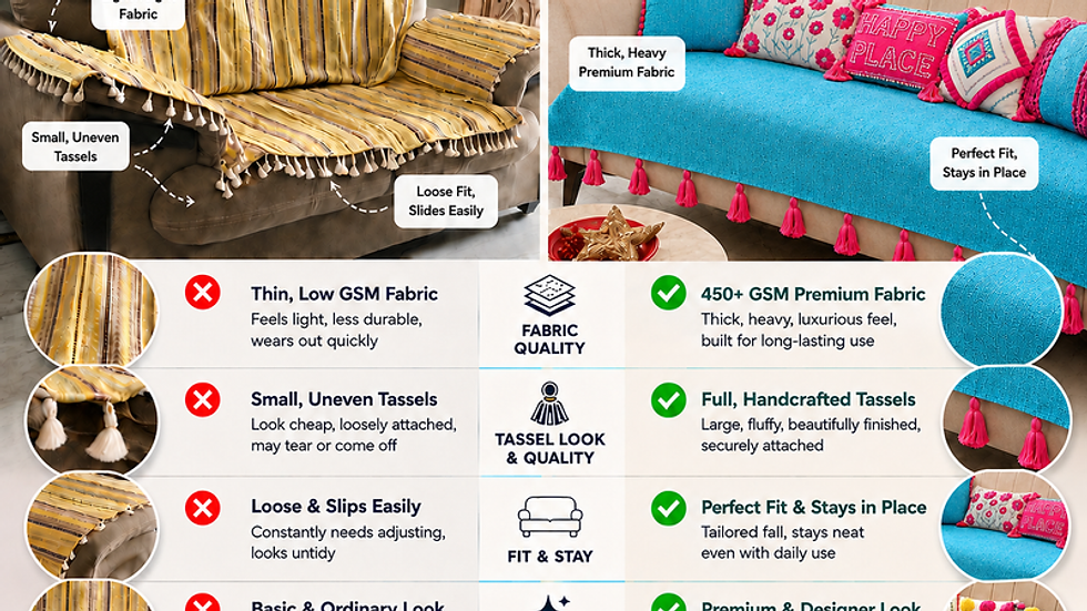الصورة المصغرة: LShape Sofa Cover With Tassel Cerulean Blue 2 Seater + 2 Seater + 1 Corner