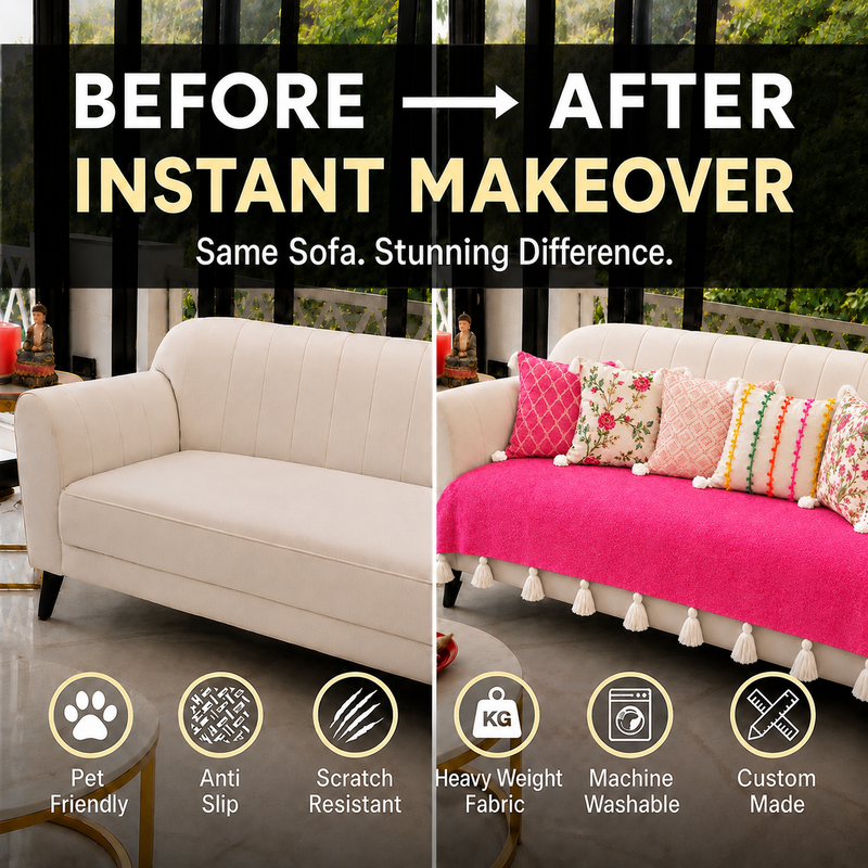 Pink Single Seater Sofa Cover With Tassel |Tassel Sofa Throw|Seat Cover