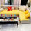 サムネイル： L-Shaped Corner Sofa Cover, Solid Yellow Sofa Cover With Multicolor Tassel