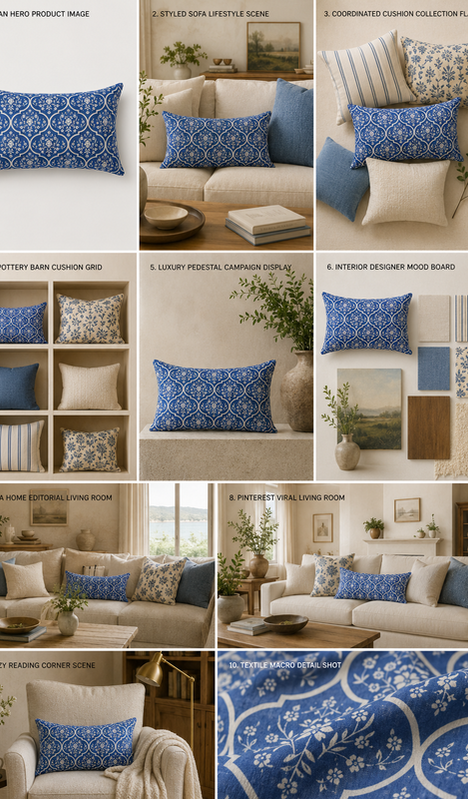 Thumbnail: Blue Moroccan Floral Cushion Rectangular Cushion Cover 12x18 Inches