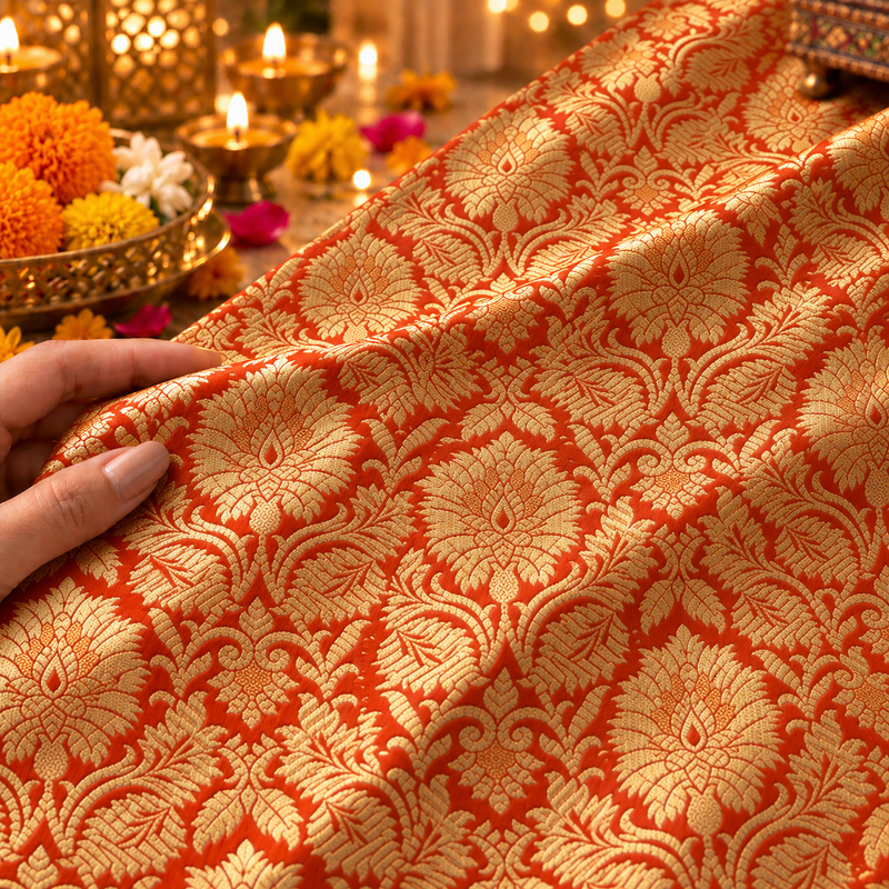 Orange Brocade Tassel Table Runner 13x42" | Center & Coffee Table D�cor
