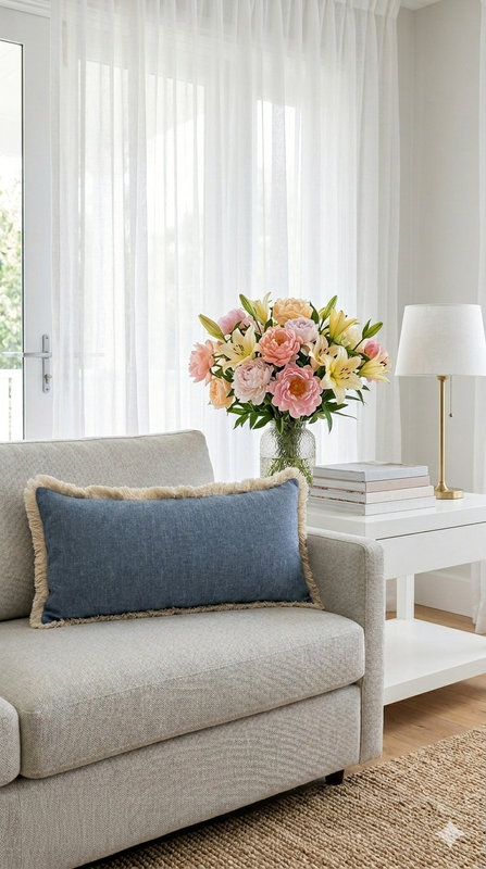 Miniatyrbild: Blue Fringe Rectangular Cushion Cover for Sofa |14x20 Inches