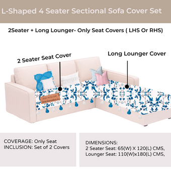 Thumbnail: Blue Bird Sofa Cover ForL Shaped Sofa-Lounger Set, Printed With Tassel