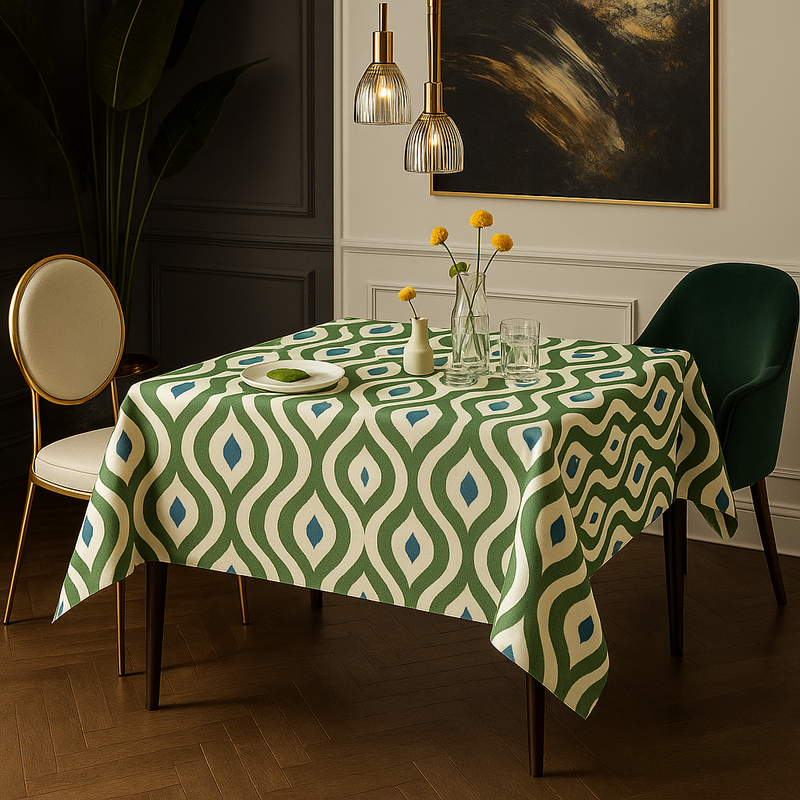 Thumbnail: Azure Ikat Printed Boho Coffee Table Cover|Table Cloth Living Room Decor