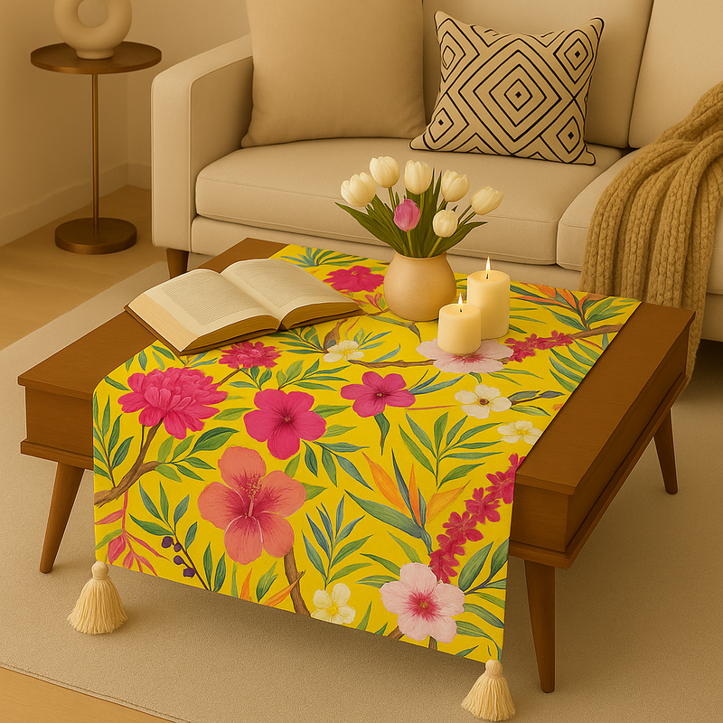 Thumbnail: Yellow Floral Multicoloured Table Runner Coffee Table, Living Room Sofa Table