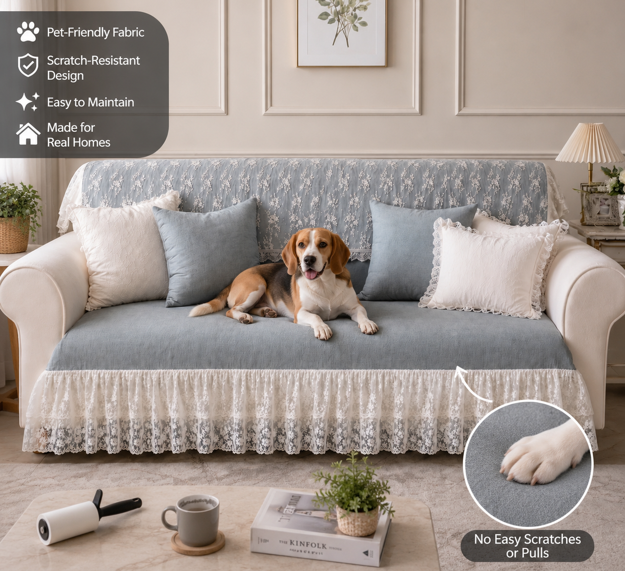 Grey 3 Seater Sofa Cover With Lace Frill |Sofa Seat Lace Frill Sofa Throw