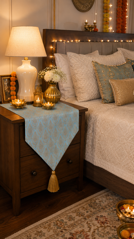 Miniatura: Ice Blue-Gold Table Runner |Nightstand, Bed Side Table Cabinet