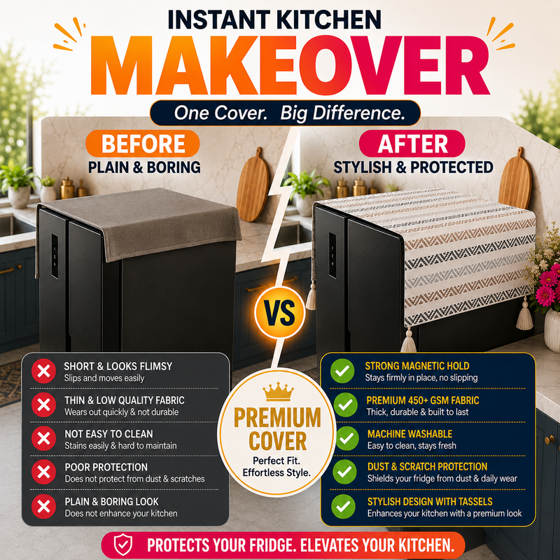 Thumbnail: Fridge Cover Large Double Door 400+ L|Large Tassels| Refrigerator Cover