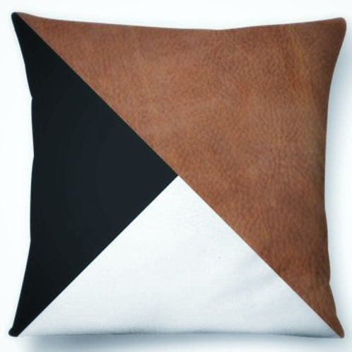 Colour Block Faux Leather Cushion Cover