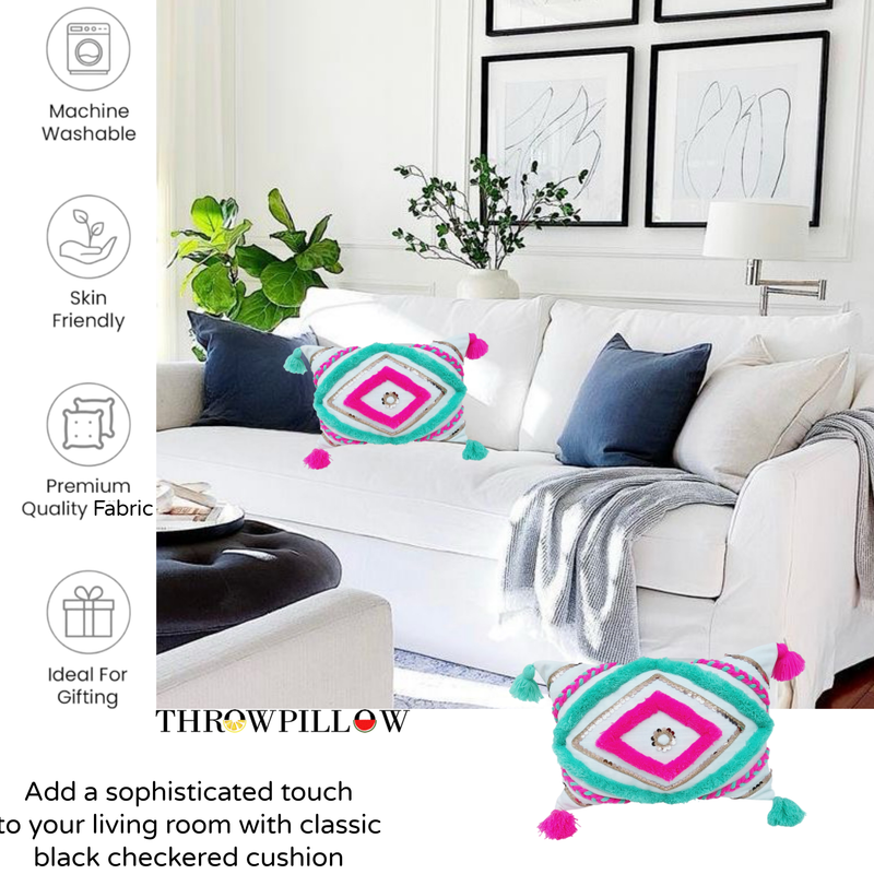 Thumbnail: Cama Boho Mint Green Rectangle Cushion Cover with Filler for Sofa 12x24 Inches