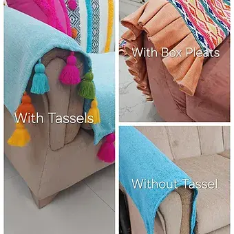 サムネイル： Sofa Cover For LShaped Sofa-Lounger Set Mustard Sofa Cover With White Tassel