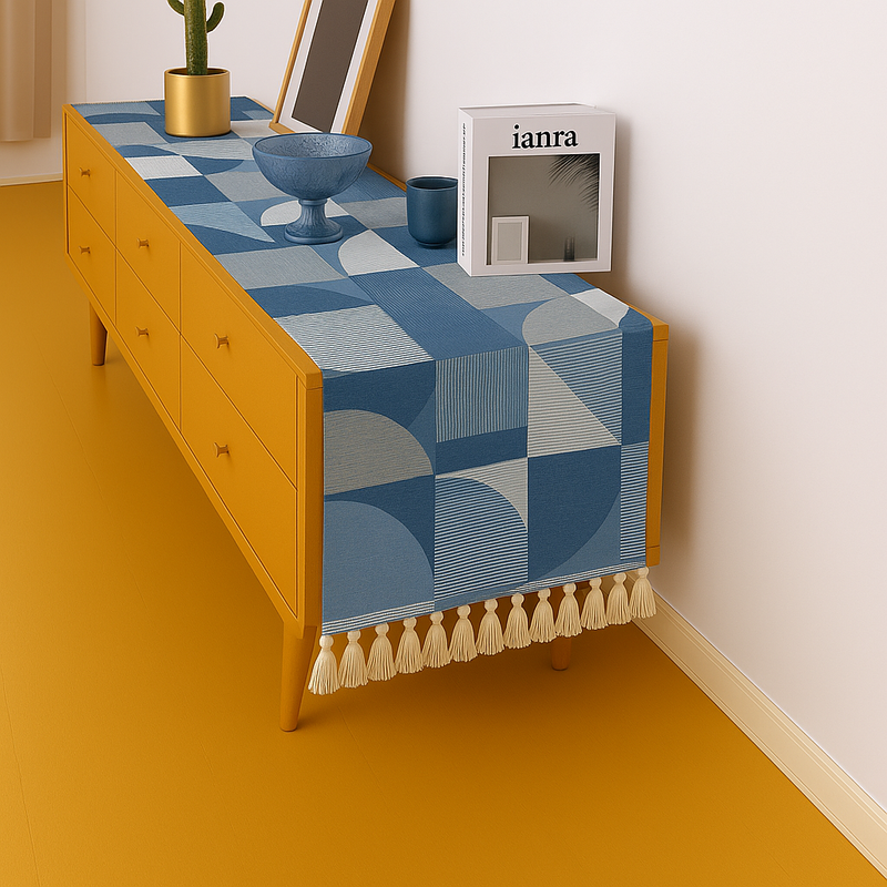 Thumbnail: Blue Geometric Designer TV Unit TV Cabinet Tassel Table Runner