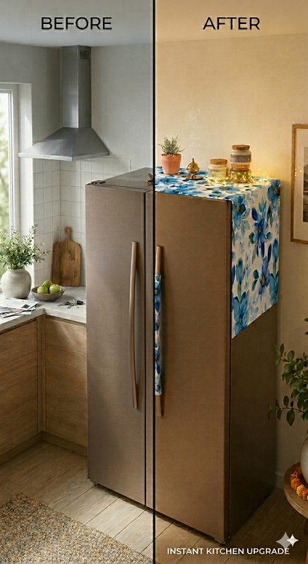 Miniatura: Side By Side Fridge Cover|Fridge Top Cover 400+L|Floral Refrigerator Cover