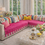 Thumbnail: L Shape 4 Seater Sofa Cover With Tassels |Pink| 2 Seater + 2 Seater Lounger
