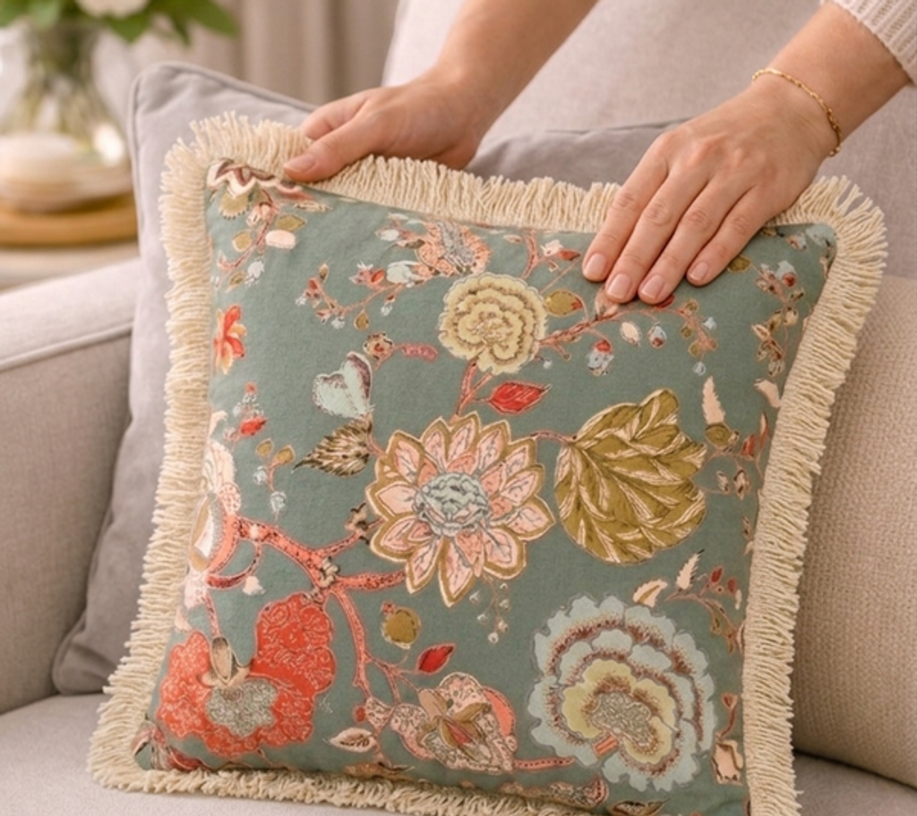 Sage Green Floral Cushion Cover Square Sofa Cushion Cover 18x18 Inches